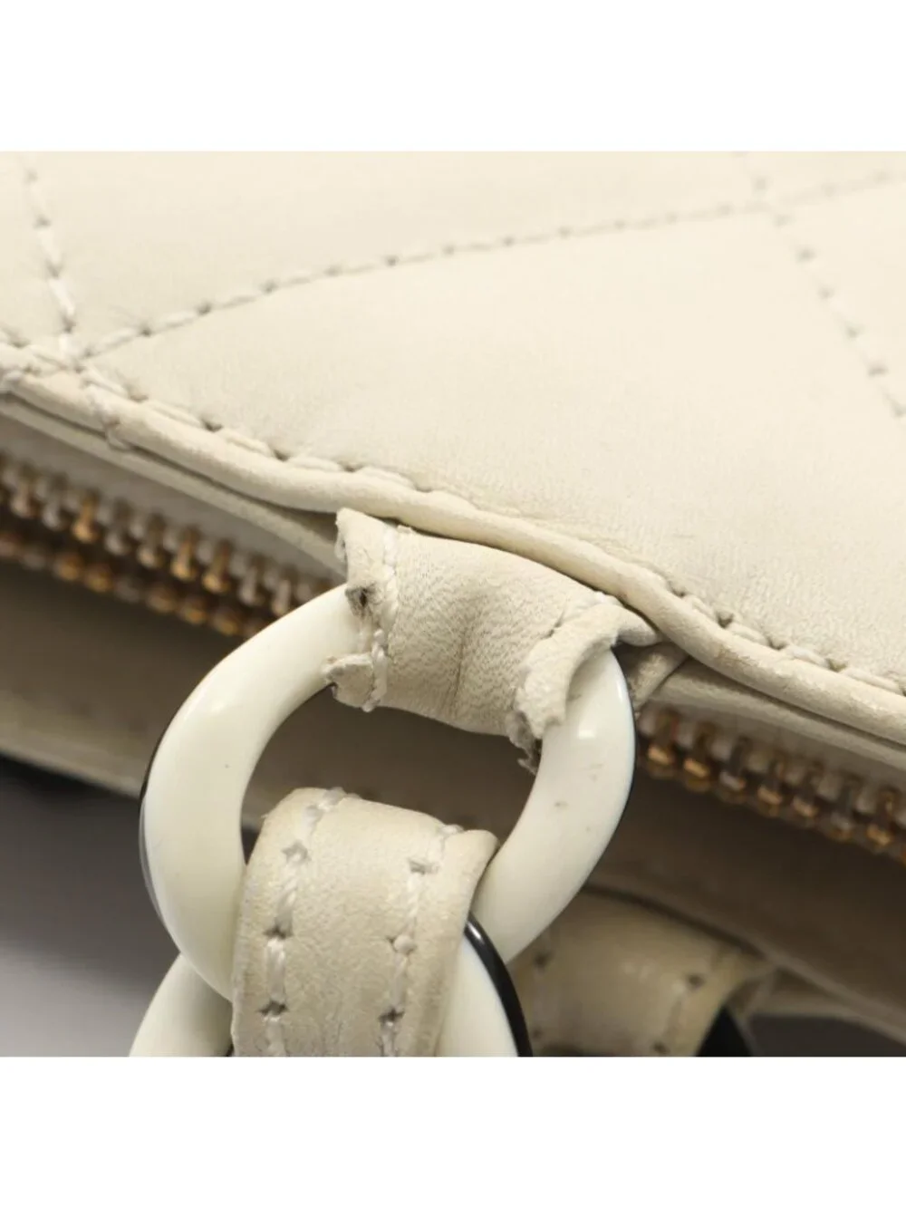 Chanel Tote Quilted White Leather Plastic Chain